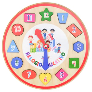 Brinquedo Educativo Pedagógico Relógio 2 Com Formas MDF MDF 28cm x 28cm    