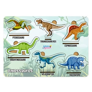 Brinquedo Educativo Tabuleiro Encaixe Dinossauro Mdf MDF 29cm x 19cm    