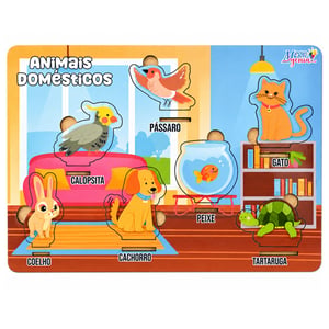 Brinquedo Educativo Tabuleiro Encaixe Animais Domesticos Mdf MDF 27cm x 19cm    