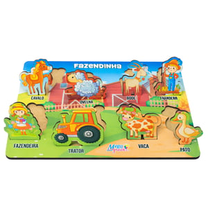 Brinquedo Educativo Tabuleiro Encaixe Fazendinha Mdf MDF 27cm x 19cm    