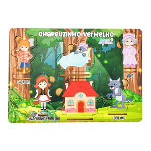 Brinquedo Educativo Tabuleiro Encaixe Chapeuzinho Vermelho Mdf MDF 27cm x 19cm    