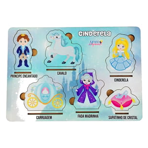 Brinquedo Educativo Tabuleiro Encaixe Cinderela Mdf MDF 27cm x 19cm    
