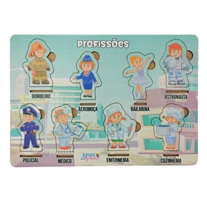Brinquedo Educativo Tabuleiro Encaixe Profissões Mdf MDF 27cm x 19cm    