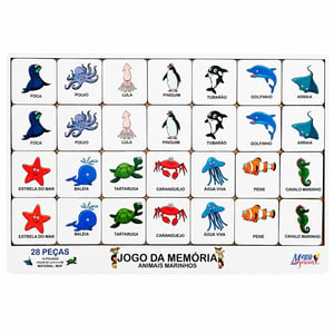 Brinquedo Educativo Tabuleiro Jogo Da Memória Animais Marinhos Mdf MDF 29cm x 19cm    