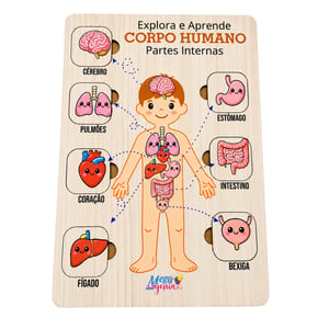 Brinquedo Educativo Tabuleiro Encaixe Partes do Corpo Humano Infantil Mdf MDF 27cm x 19cm    