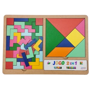 Brinquedo Educativo Tabuleiro 2 em 1 Tetris, Tangram e jogo da velha MDF     