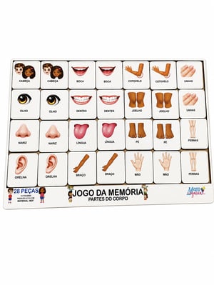 Brinquedo Educativo Tabuleiro Jogo Da Memória Partes do Corpo Mdf MDF 27cm x 19cm    