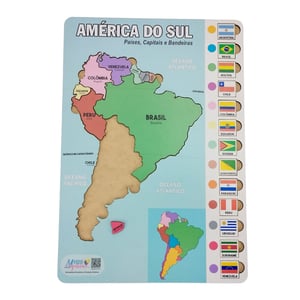 Tabuleiro Educativo Quebra Cabeça America Do Sul Países Capitais  Mdf MDF 26cm x 37cm    