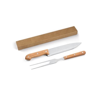 Kit churrasco com 2 utensílios em aço inox e bambu Aço inox e Bambu     