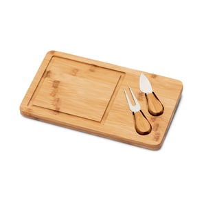 Tábua de queijos em bambu com 2 utensílios em bambu e aço inox bambu e aço inox 310 x 180 x 15 mm    