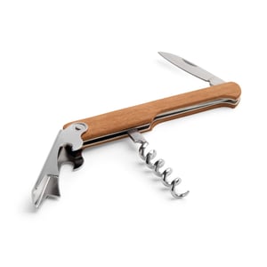 Saca-rolhas em madeira com abridor de garrafa e canivete de sommelier  109 x 25 x 8 mm    