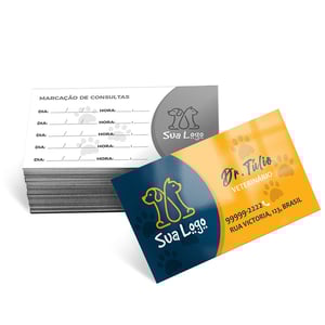 Cartão de visita 4x1 couchê 250g verniz UV total frente • Couchê 250g • Arte 91x51mm • 4x1 - Impresso colorido frente, verso impresso preto e branco • Verniz UV total frente  • Tamanho final 87x47mm aprox.