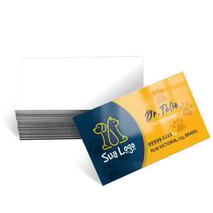 Cartão de visita 4x0 couchê 250g verniz UV total frente • Couchê 250g • Arte 91x51mm • 4x0 - Impresso colorido frente, verso sem impressão • Verniz UV total frente  • Tamanho final 87x47mm aprox.