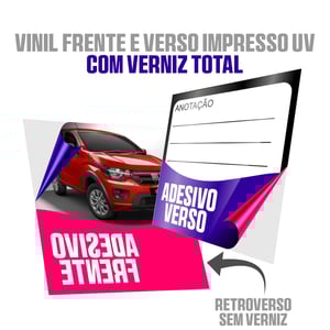 Adesivo vinil frente e verso impresso UV com verniz total frente • Vinil adesivo • Metro² personalizado • Impressão frente e retroverso digital UV com tinta branca  • Material com verniz total frente 