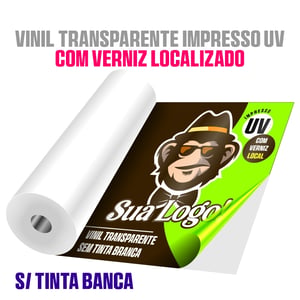 Adesivo vinil transparente impresso UV com verniz localizado • Vinil transparente adesivo • Metro² personalizado • Impressão digital UV  • Material com verniz localizado 
