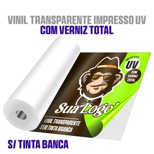 Adesivo vinil transparente impresso UV com verniz total • Vinil transparente adesivo • Metro² personalizado • Impressão digital UV  • Material com verniz total 