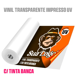 Adesivo vinil transparente impresso UV com tinta branca • Vinil transparente adesivo • Metro² personalizado • Impressão digital UV • Tinta branca fosca • Material sem verniz 