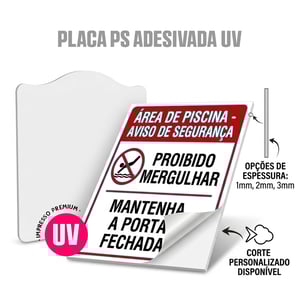 Placa PS adesivada em vinil impresso UV • Vinil adesivo aplicado • Metro² personalizado • Impressão digital UV • Material Sem verniz  