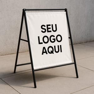 Cavalete para Propaganda Lona 440g - Metalon 20x20 110x70cm 4x4  Base de metalon com dobradiça Corrente regulável, contempla duas lonas no Tamanho de 60x90cm