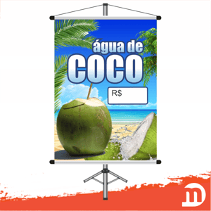 Banner Comercial ÁGUA DE COCO Lona Brilho 440gr 70x100cm 4x0  Refile + bastão de madeira + ponteiras + cordão Arte Final Pronta