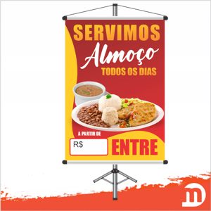 Banner Comercial ALMOÇO Lona Brilho 440gr 70x100cm 4x0  Refile + bastão de madeira + ponteiras + cordão Arte Final Pronta