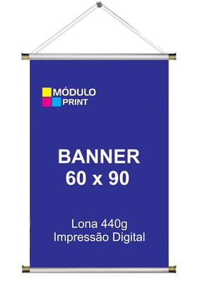 Banner 60x90 cm Personalizado Lona 440g 60Lx90Hcm 4x0 Brilho Bastão de madeira, ponteiras e cordão para pendurar 
