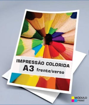 Impressão Colorida A3 frente/verso (R$ 6,54 p/100 un. - sulfite75)  29,7 x 42 cm 4x4 Impressão a LASER  