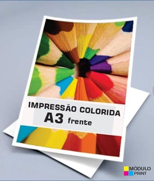 Impressão Colorida A3 frente (R$ 3,27 p/100 un. - sulfite75)  29,7 x 42 cm 4x0 Impressão a LASER  