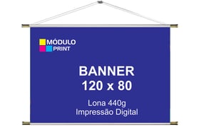 Banner 120x80 cm Personalizado Lona 440g 120Lx80H cm 4x0 Brilho Bastão de madeira, ponteiras e cordão para pendurar 