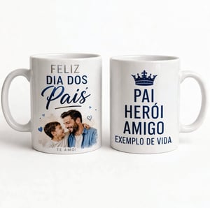 Caneca Personalizada Dia dos Pais Porcelana 96x150mm Branca Sublimação  