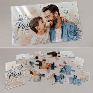 Quebra-Cabeça Personalizado Dia dos Pais Acrílico Transparente 3mm 300x300 mm 4x0 (verso) Impressão UV  16 Peças