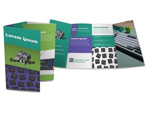 FOLDER Papel Couchê Brilhante 115g 300x150mm 4x4 Impressão colorida frente e verso Sem verniz Corte reto, retangular, 3 dobras 