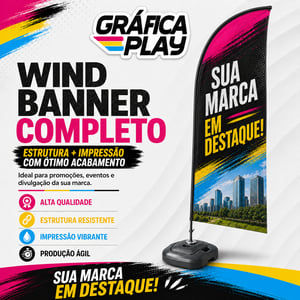 *WIND BANNER TECIDO+ASTE+BASE ALTURA TOTAL ATÉ 2,50 4X4 2 LADOS TECIDO DUPLA FACE 