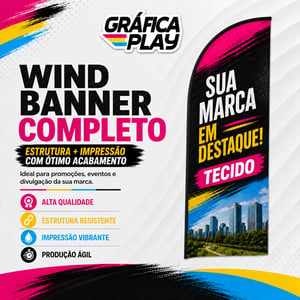 *WIND BANNER BANDEIRA TECIDO + COSTURA ALTURA TOTAL ATÉ 2X0,60 4X4 2 LADOS TECIDO DUPLA FACE 