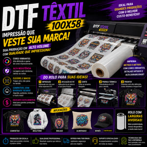DTF TÊXTIL 100X58cm Poliamida 100x58  Color + Branco Somente Impressão 