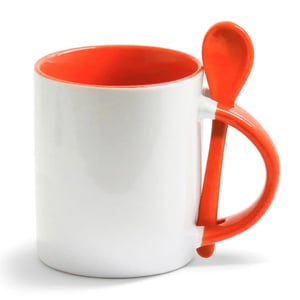 Xícara alça colorida com colher Porcelana   Sublimação  