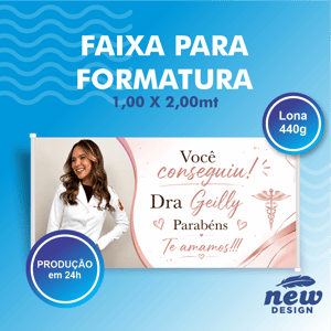 Faixa de Formatura 1,00x2,00mt Lona 440g 100x200cm   Bastão nas lateriais e Ilhós 
