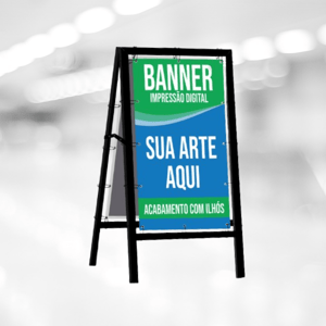 Cavalete 1 Base - 80x100cm Estrutura Metalon com pintura eletrostática (alta durabilidade) Estrutura Tam. 80x100cm / Lona Tam. 74x84cm 4x0 ou 4x4  Lona Impressa com ilhós Lona com proteção Verniz UV (alta resistência a sol e chuva e maior definição de cores)