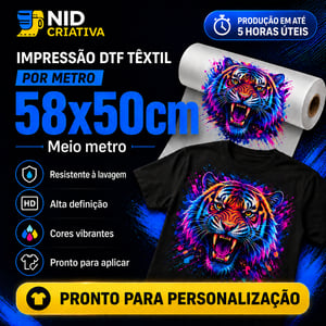 Impressão DTF Têxtil por Metro – Meio metro  (58x50cm) Pronto para Personalização Film Pet Meio metro  (58x50cm) Colorido Tinta Têxtil Corte Reto 