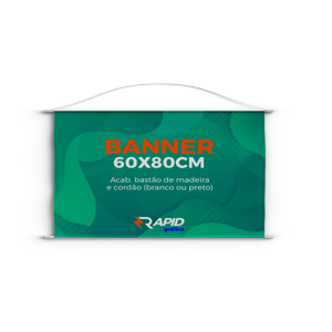 Banner 60x80cm em Lona 380g com Madeira e Cordão