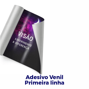 Adesivo Primeira Linha – Eco Solvente Adesivo Primeira Linha – Vinil branco com cola acrílica permanente M² 4x0 – frente colorida,digital eco solvente de alta definição Sem Revestimento Escolha o Acabamento Disponível com verniz automotivo e máscara de aplicação