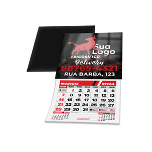 Ímãs de Geladeira com Calendário Couchê 250g 5x4,5cm 4x0 Verniz Total Brilho Frente Corte Reto 