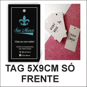 Tags 9x5cm 4/0 ( SÓ FRENTE ) couche 250grs 9x5 4x0 verniz total frente corte reto 