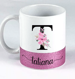 Caneca tarja Glitter Personalizada Ceramica 320 ml 4 Cores Glitter  Sob encomenda