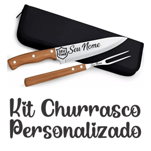 Kit Churrasco 2 Peças Com Estojo Metal + Madeira     
