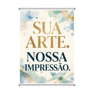 Banner Personalizado Lona 440g Personalizado 4x0 Lona Brilho Bastão de madeira com ponteiras em cada extremidade + cordão 