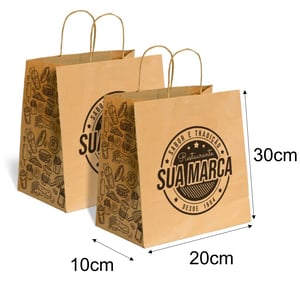 Sacola Kraft com alça Personalizável M Kraft 80g L: 20cm - A: 30cm - P: 10cm 1x1  Alça torcida, Tamanho fornecedor p(l18 a28 p10) 
