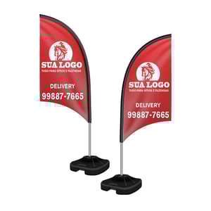 Wind Banner Vela 1,90m Kit Completo Tecido Oxford 60 x 190 cm (aprox.) 4x4 (Colorido frente e verso) – Sublimação  Corte padronizado + costura overlock para encaixe • Acompanha base e hastes