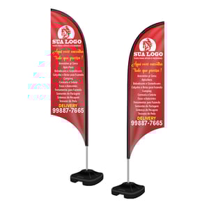 Wind Banner Vela 3,00m Kit Completo Tecido Oxford 60 x 300 cm (aprox.) 4x4 (Colorido frente e verso) – Sublimação  Corte padronizado + costura overlock para encaixe • Acompanha base e hastes