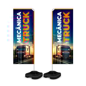 Wind Banner Retangular 2,30m Kit Completo Tecido Oxford 60 x 230 cm (aprox.) 4x4 (Colorido frente e verso) – Sublimação  Corte padronizado + costura overlock para encaixe • Acompanha base e hastes